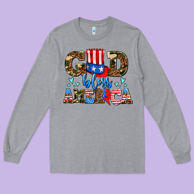 God Bless America Long Sleeve Tee Designed By Adodesignshop