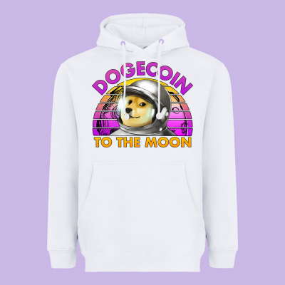 Doge Coin To The Moon 80's Retro Sunset Heavyweight Hoodie Designed By Jasminsmagicworld