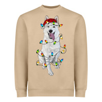 Mushroom Christmas White Shepherd With Christmas Lights Heavyweight Sweatshirt - RanaPortraitStore