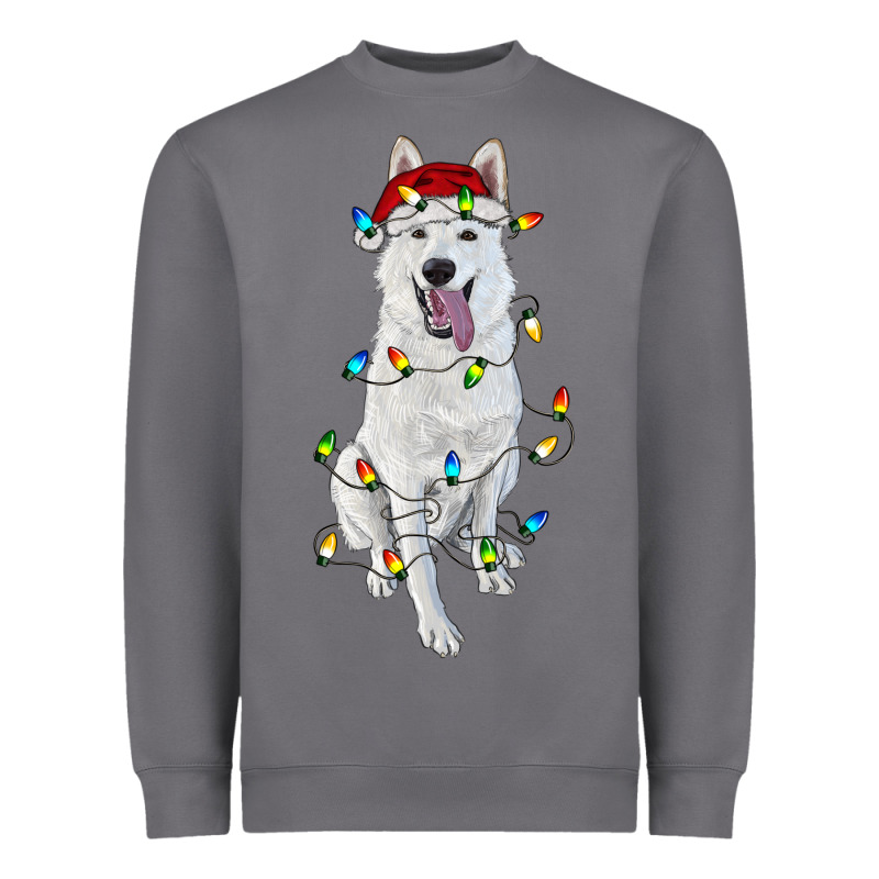 Christmas White Shepherd With Christmas Lights Heavyweight Sweatshirt by RanaPortraitStore | Teevron