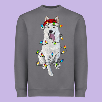 Heavyweight Sweatshirt Christmas White Shepherd With Christmas Lights