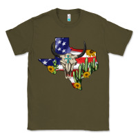 Army Green bull skull texas map american playng Classic Tee - BarkalooDesign