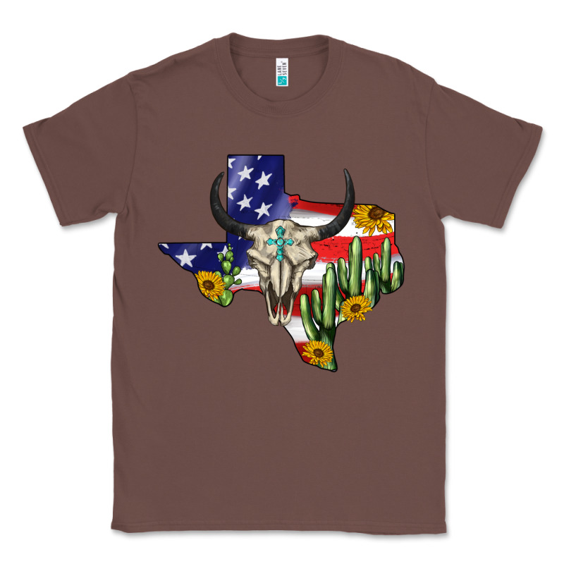 Bull Skull Texas Map American Playng Classic Tee by BarkalooDesign | Teevron