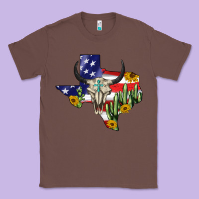 Bull Skull Texas Map American Playng Classic Tee Designed By Barkaloodesign