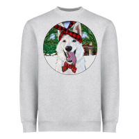 Heather Grey Christmas White Shepherd With Cowhide Heavyweight Sweatshirt - RanaPortraitStore