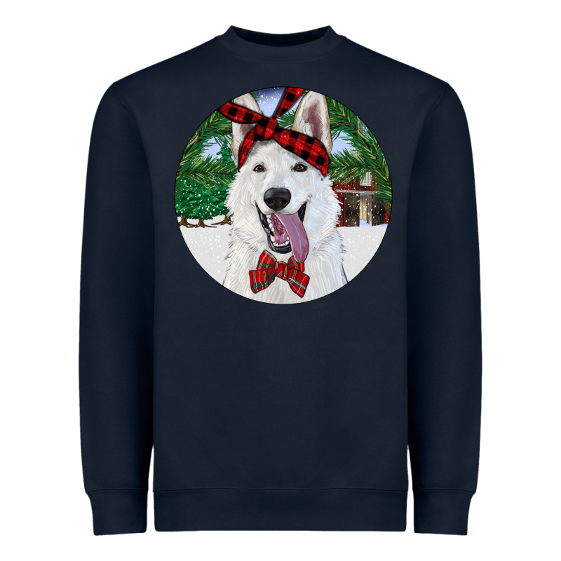 Christmas White Shepherd With Cowhide Heavyweight Sweatshirt by RanaPortraitStore | Teevron