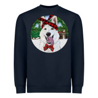 Navy Christmas White Shepherd With Cowhide Heavyweight Sweatshirt - RanaPortraitStore