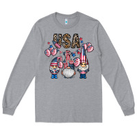 Heather Grey usa america gnome Long Sleeve Tee - CowhideDigitalArt