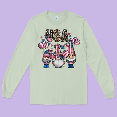 Usa America Gnome Long Sleeve Tee Designed By Cowhidedigitalart