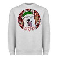Heather Grey Christmas White Shepherd With Buffalo Plaid Heavyweight Sweatshirt - RanaPortraitStore