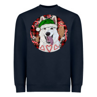Navy Christmas White Shepherd With Buffalo Plaid Heavyweight Sweatshirt - RanaPortraitStore