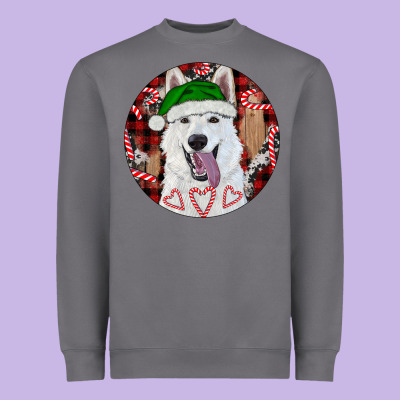 Heavyweight Sweatshirt Christmas White Shepherd With Buffalo Plaid