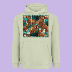 Turquoises Gemstones Cowhide Highlands Cow Heavyweight Hoodie Designed By Barkaloodesign