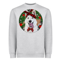 Heather Grey Christmas White Shepherd With Cowhide Heavyweight Sweatshirt - RanaPortraitStore