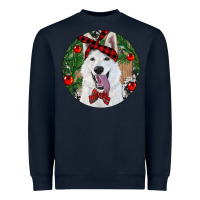 Navy Christmas White Shepherd With Cowhide Heavyweight Sweatshirt - RanaPortraitStore