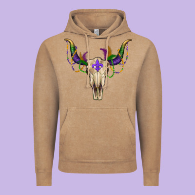 Vintage Hoodie Mardi Gras Bull Skull