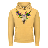 Vintage Mustard Mardi Gras Bull Skull Vintage Hoodie - RanaPortraitStore