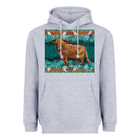 Heather Grey turquoises gemstones cowhide highland cow Heavyweight Hoodie - BarkalooDesign