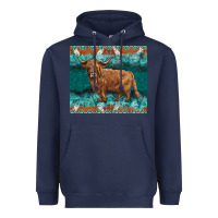 Navy turquoises gemstones cowhide highland cow Heavyweight Hoodie - BarkalooDesign