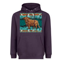 Plum turquoises gemstones cowhide highland cow Heavyweight Hoodie - BarkalooDesign