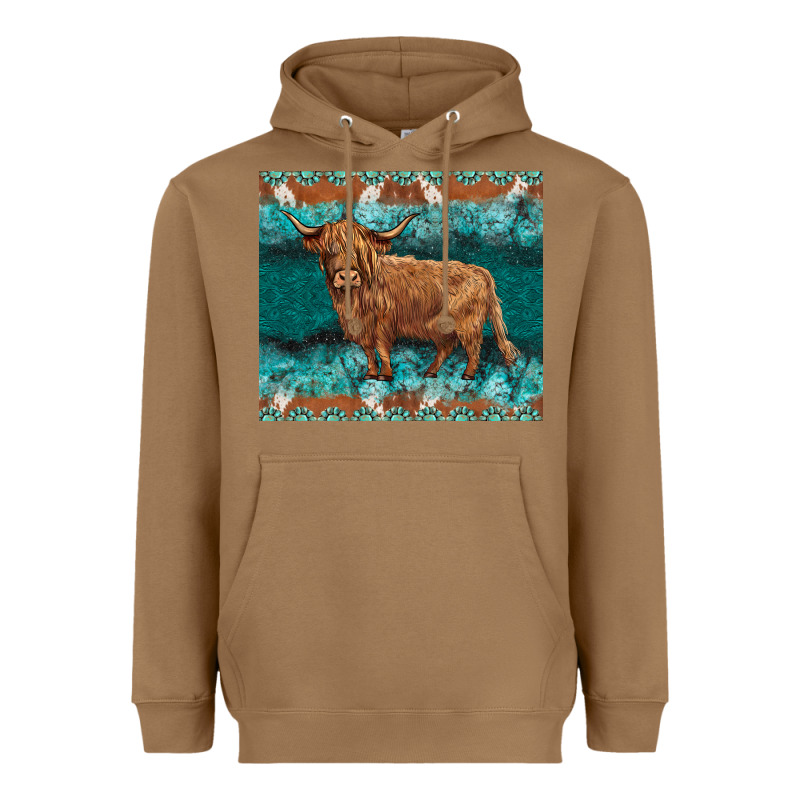 Turquoises Gemstones Cowhide Highland Cow Heavyweight Hoodie by BarkalooDesign | Teevron