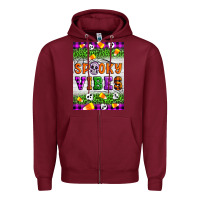 Burgundy Halloween Spooky Vibes Zipper Hoodie - Artiststas