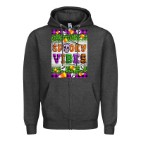 Charcoal Heather Halloween Spooky Vibes Zipper Hoodie - Artiststas