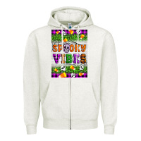 Oatmeal Heather Halloween Spooky Vibes Zipper Hoodie - Artiststas