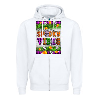 White Halloween Spooky Vibes Zipper Hoodie - Artiststas