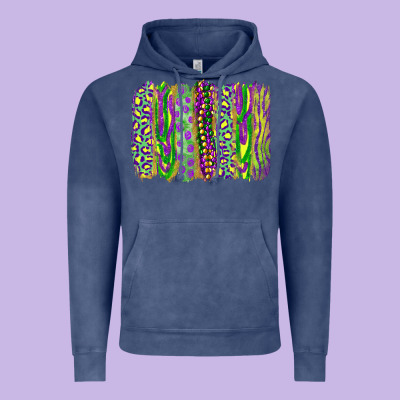 Vintage Hoodie Mardi Gras Leopard Beads Brushstrokes