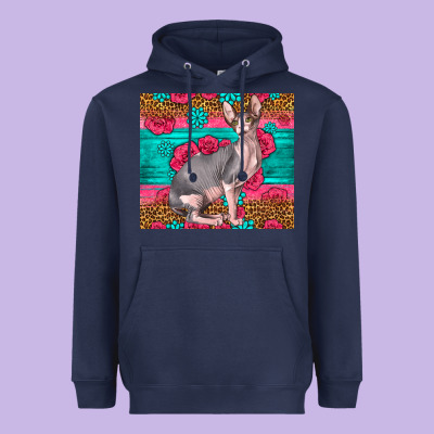 Pink Glitter And Roses Sphynx Cat Heavyweight Hoodie Designed By Lillyallendesigns