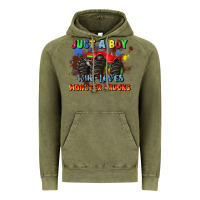 Vintage Olive just a boy who loves monster trucks Vintage Hoodie - JahusDesignShop