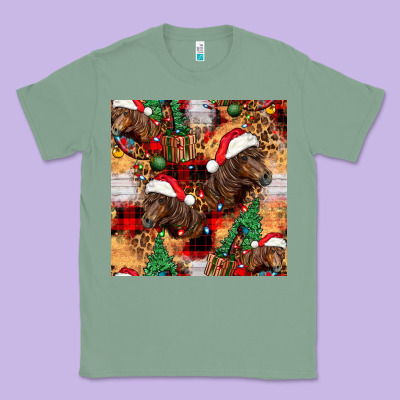 Christmas Horse Leopard Tartan Classic Tee Designed By Fadigitalartstudio