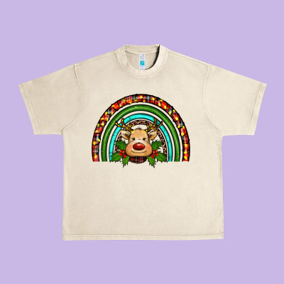 Reindeer Rainbow Christmas Urban Heavy Tee Designed By Ranaportraitstore