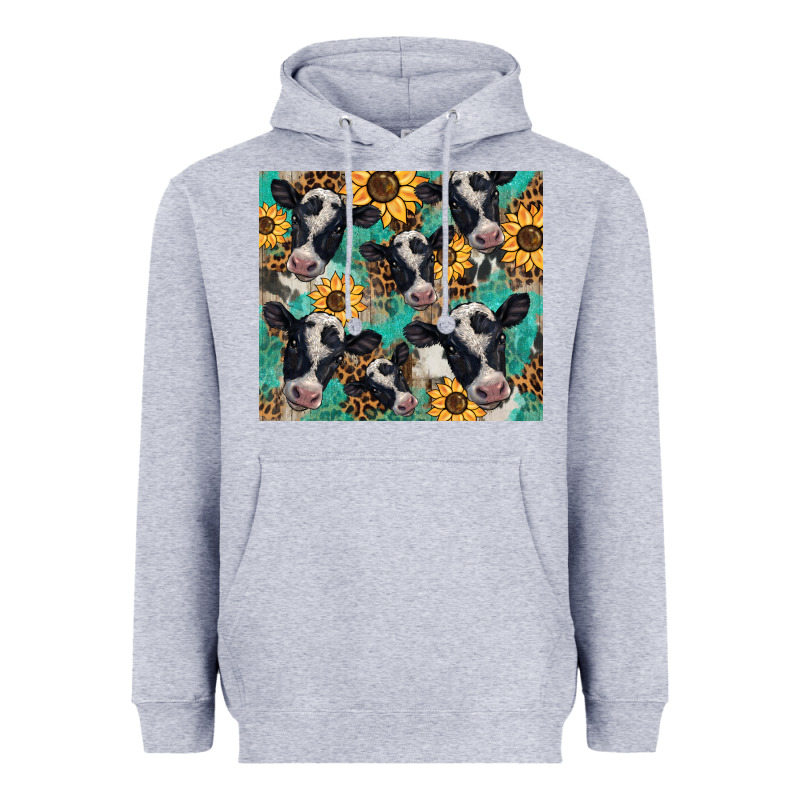 Western Leopard Sunflower Black And White  Cow Heavyweight Hoodie by BarkalooDesign | Teevron