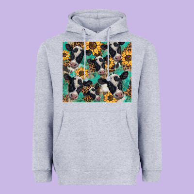 Western Leopard Sunflower Black And White  Cow Heavyweight Hoodie Designed By Barkaloodesign