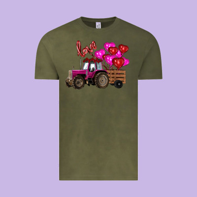 Valentine's Day Pink Tractor With Pin Heart Balloons Vintage Tee Designed By Ranaportraitstore
