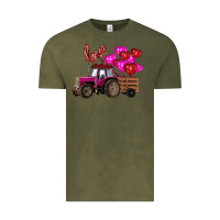Vintage Olive valentine's day pink tractor with pin heart balloons Vintage Tee - RanaPortraitStore