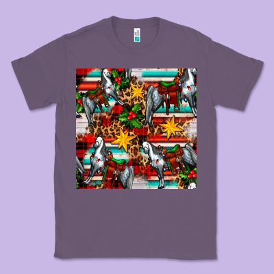 Christmas Horse Leopard Tartan Classic Tee Designed By Fadigitalartstudio
