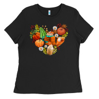 Black pumpkin and latte with fall Ladies Tee - AdoDesignShop
