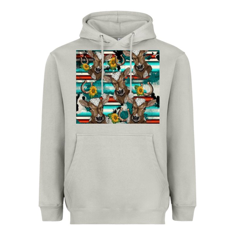 Western Horseshoe Sunflower Brown Cow Heavyweight Hoodie by BarkalooDesign | Teevron