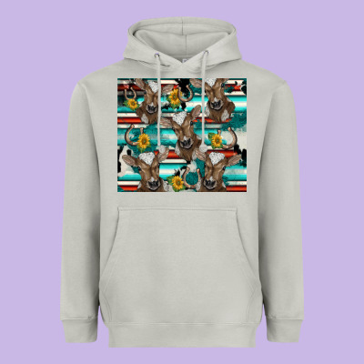 Western Horseshoe Sunflower Brown Cow Heavyweight Hoodie Designed By Barkaloodesign