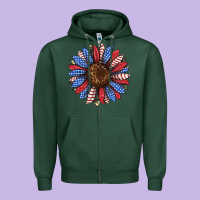 Usa Flag Camouflage Sunflower Zipper Hoodie Designed By Jahusdesignshop