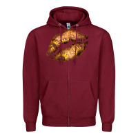 Burgundy Western Sunflower Lips Zipper Hoodie - Bettercallsaul