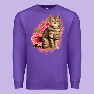 Floral Cat Premium Sweatshirt Designed By Jasminsmagicworld