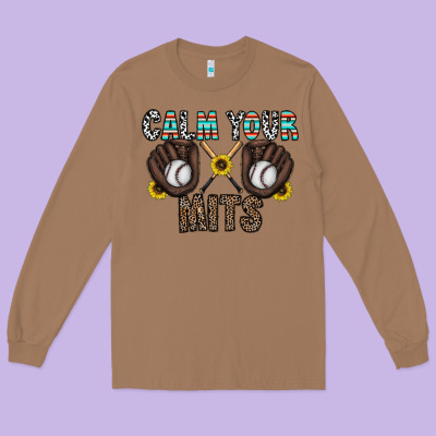 Calm Your Mits Baseball Long Sleeve Tee Designed By Cowhidedigitalart