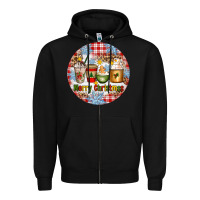 Black Merry Christmas Coffee Cups Zipper Hoodie - Artiststas
