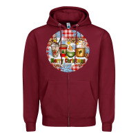 Burgundy Merry Christmas Coffee Cups Zipper Hoodie - Artiststas