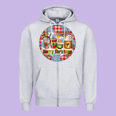 Merry Christmas Coffee Cups Zipper Hoodie Designed By Artiststas