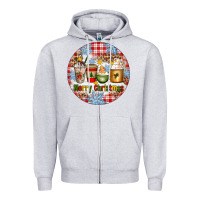Heather Grey Merry Christmas Coffee Cups Zipper Hoodie - Artiststas